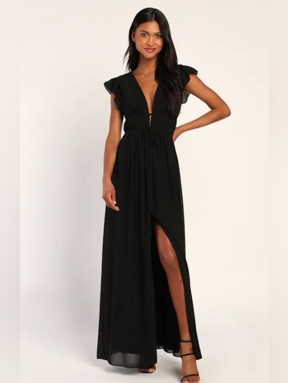 Lulus I'm All Yours Black Ruffled Maxi Dress NWT Size XL